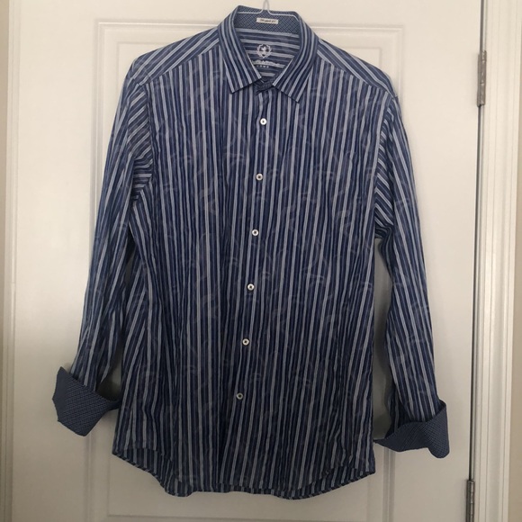 Bucatchi Uomo Men's Shaped Fit Long Sleeve Button Down Blue Strip Shirt L - Picture 8 of 11
